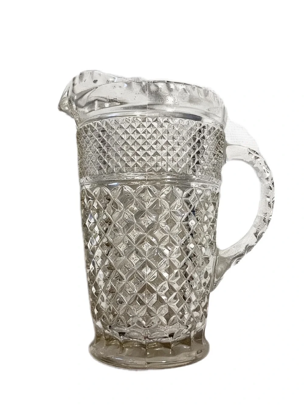 Vintage Anchor Hocking Wexford Glass Pitcher-64oz Diamond Mid-Century Modern